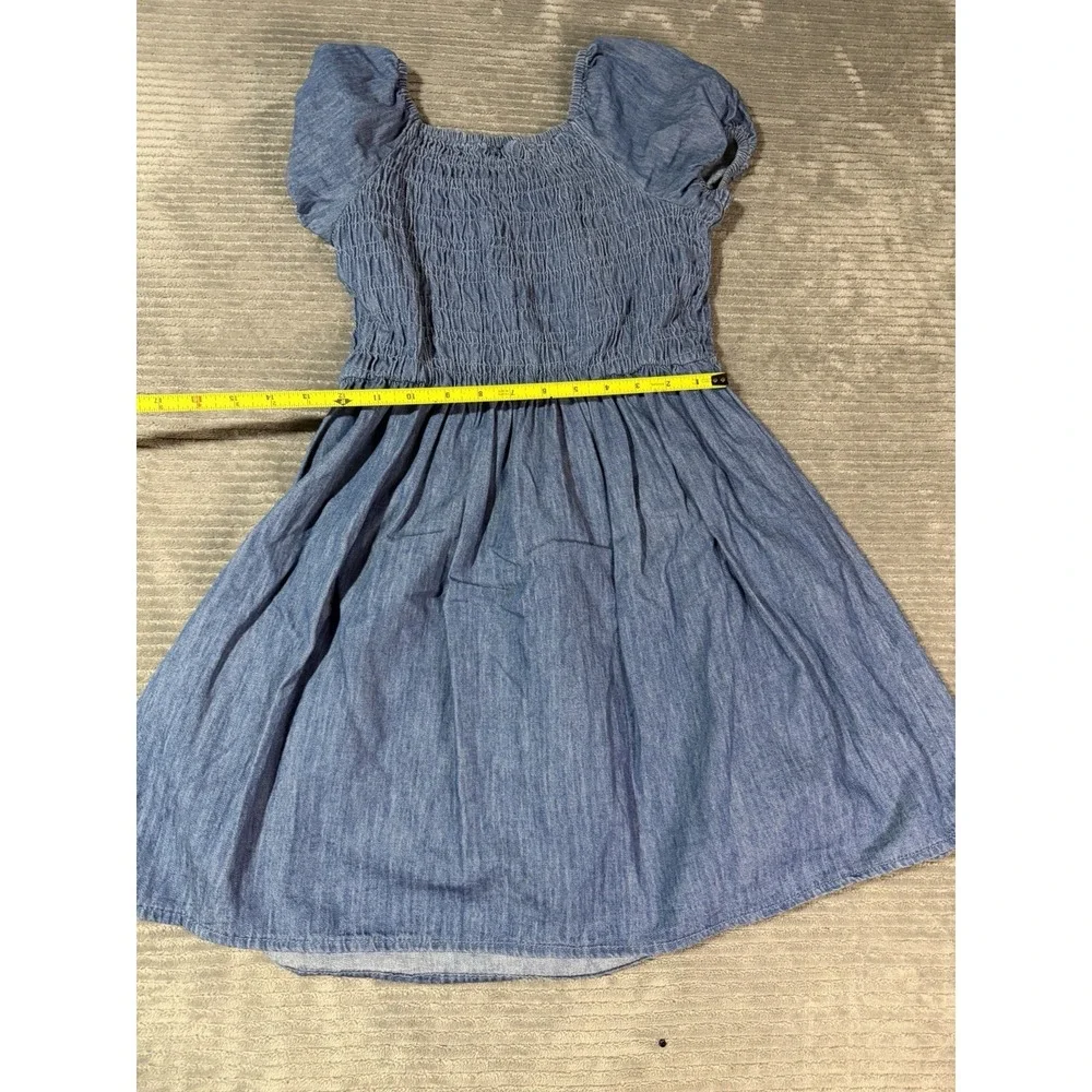 Children's Place Girls 8 Denim Ruched Dress Short Sleeve Fall